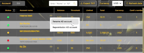 Manage account name and account permission